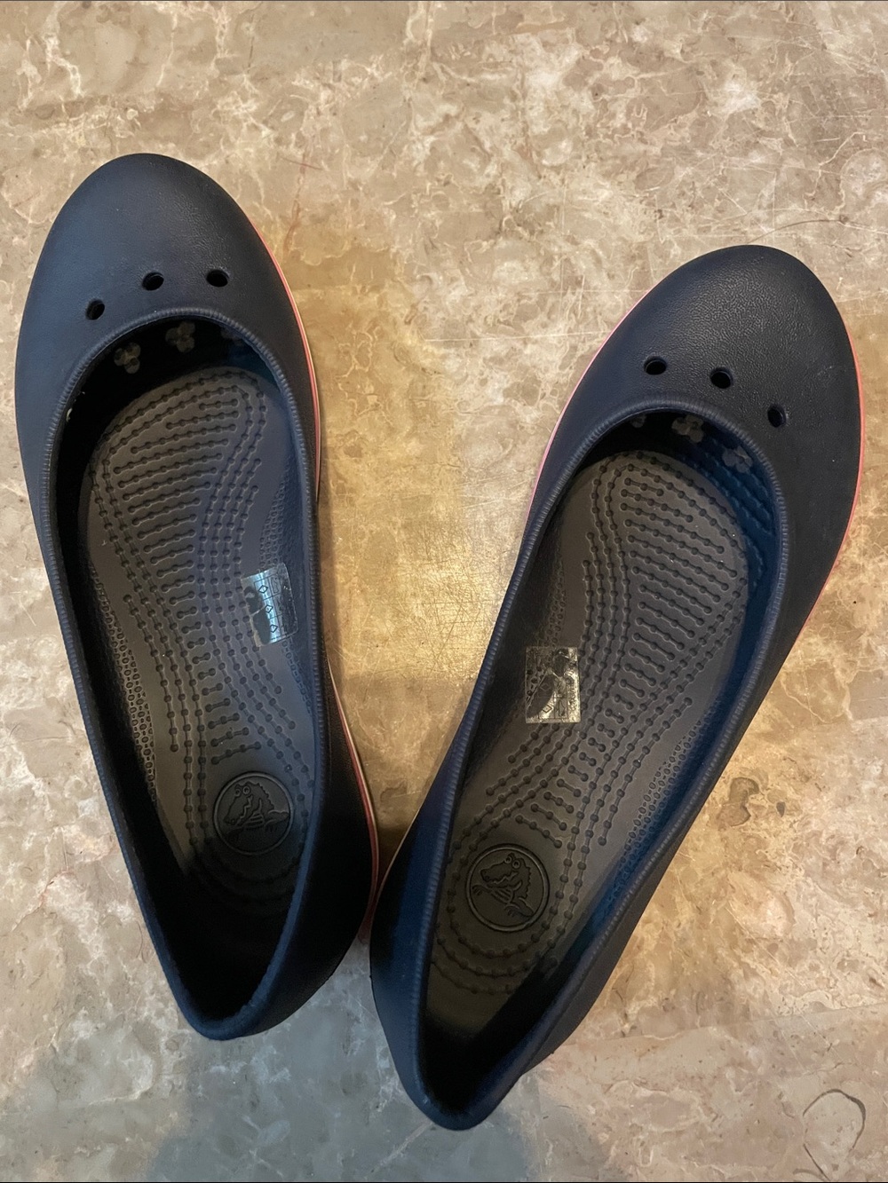 CROCS Navy Flats with Pink Accent Trim